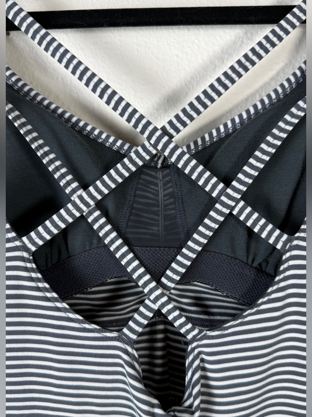 PrAna Quinn Dress S Small Striped Gray White Strappy Cross Back Built In Bra Mid - Picture 6 of 9